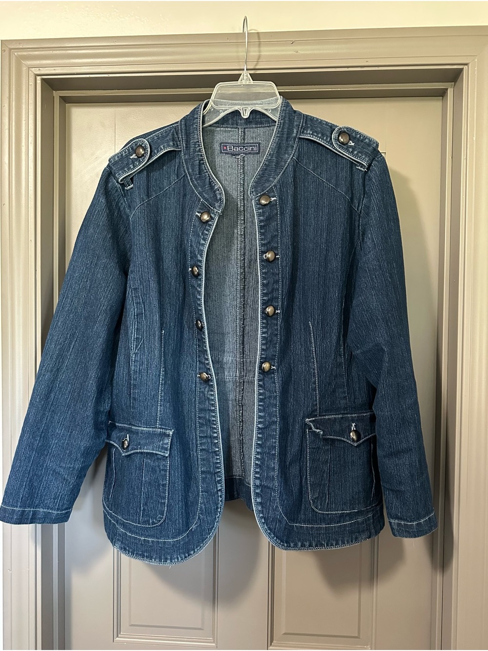 Baccini Dark Blue Military-Style Denim Jacket Plus Size 2x